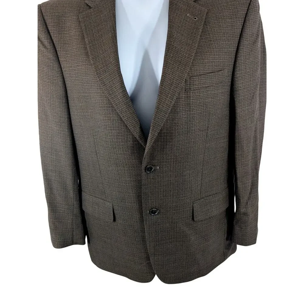 JOSEPH A. BANK! LUXE 100% WOOL, BROWN & BLACK MICROPLAID JACKET, BLAZER! SZ 42R